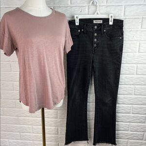 MADEWELL BUNDLE BLACK BUTTON UP CALI BOOT CUT JEANS AND COTTON T SHIRT SZ 27/Sm